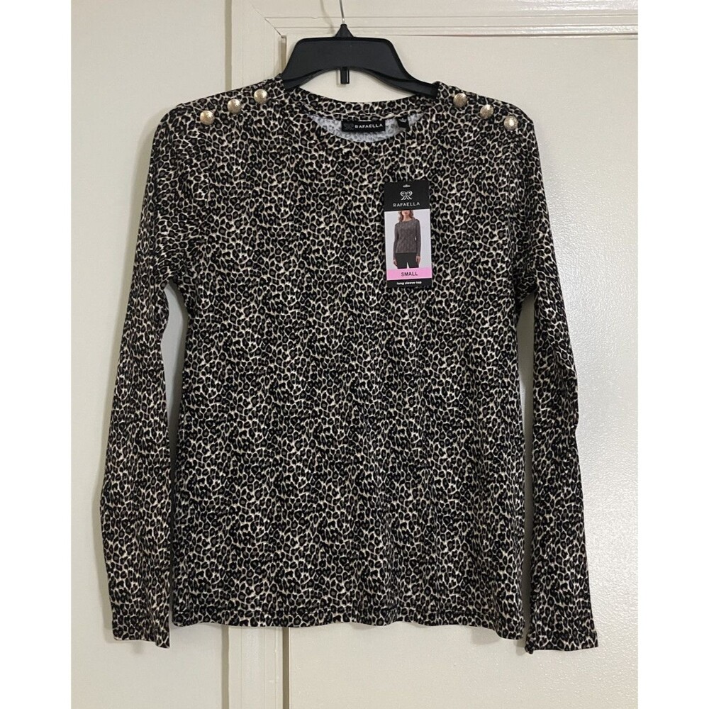 Rafaella Women's Long Sleeve Tee Small Animal Print Stretch Casual Top Shirt